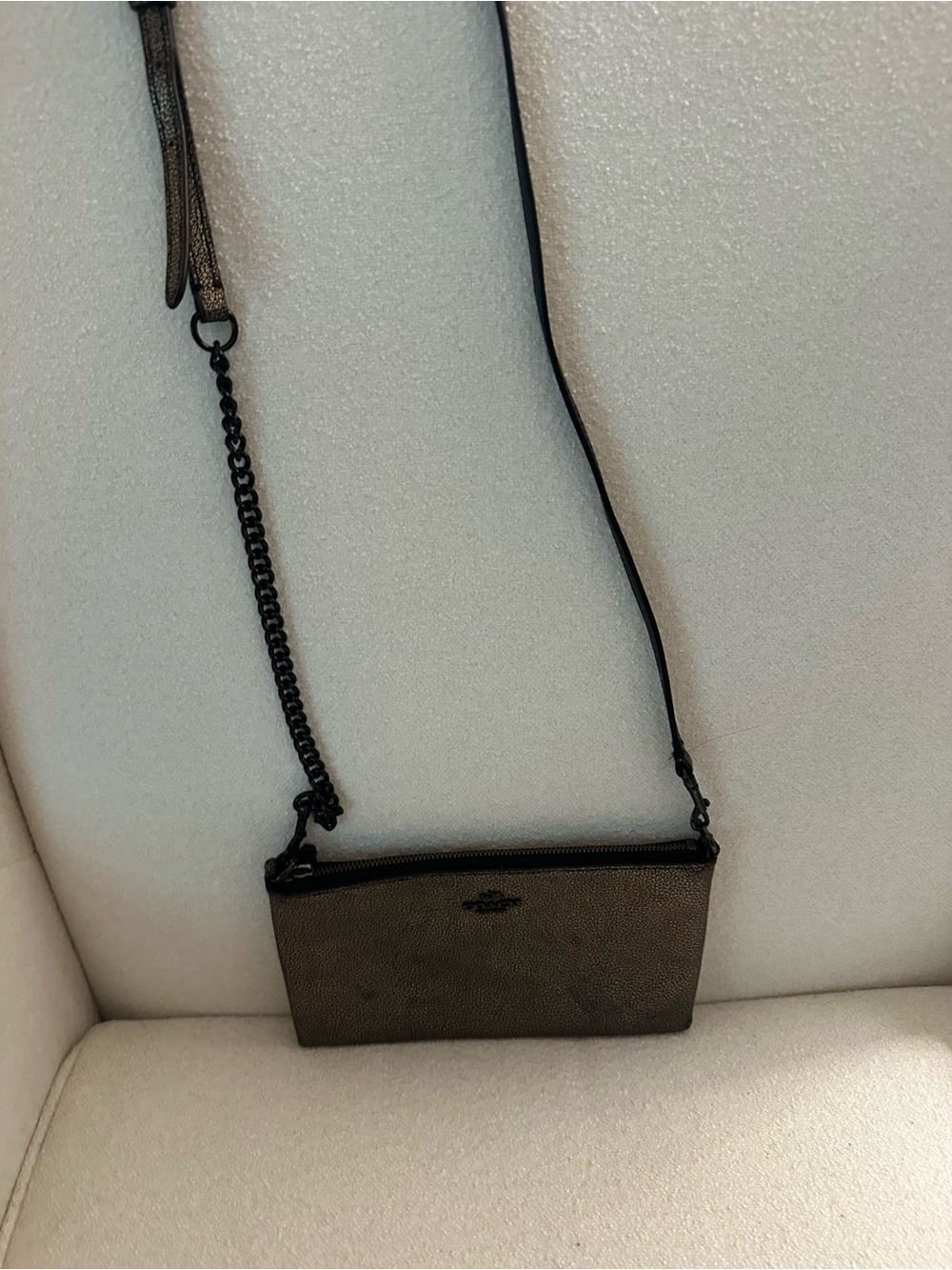 Coach Metallic Pewter Leather Wristlet Crossbody Bag